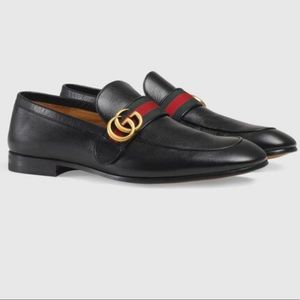 Gucci Donnie Black Leather loafer with Double G and Web 11